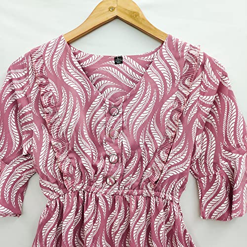 Image of Leriya Fashion Dresses for Women || Crepe Abstract Printed Dresses for Girls || Ruffled Sleeve Knee-Length mini Dress || Perfect for Outing || Travel || Casual Wear Flared one piece Dress for Women