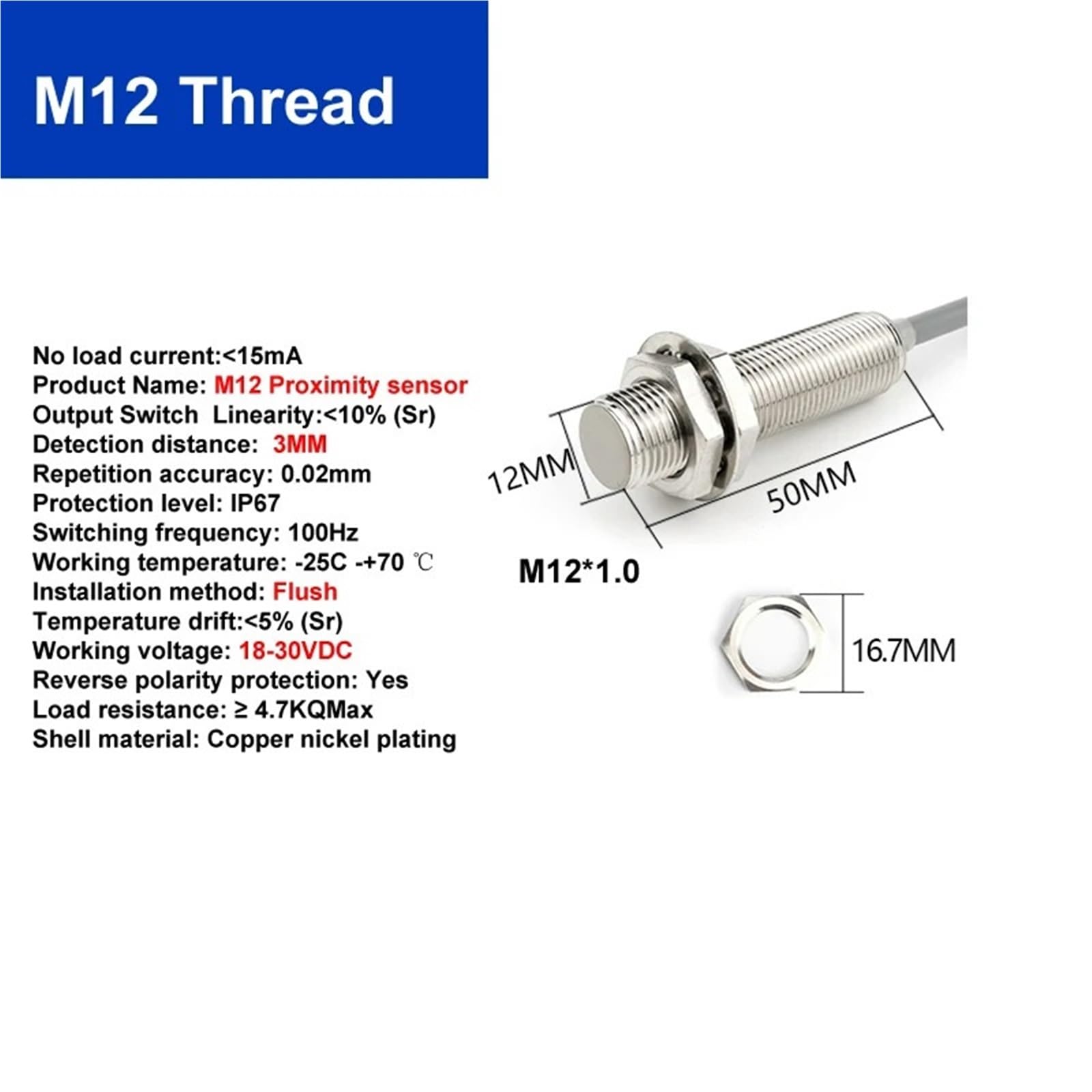 4-20mA 0-10VDC M12 M18 M30 Induktiver Näherungssensor Analogausgänge, konstanter Ausgang CE-zertifiziert(M12 Flushed,4-20mA)