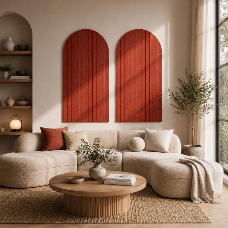 Image of MMT Acoustix Arch Felt Acoustic Wall Panel | Sound Proofing for Room |Premium Acoustic Panel |Pin Board for Wall |Sound Absorbing Panels | Arch Felt Acoustic Wall Panel |Rust| 120 x 60 cm | 2 Pcs