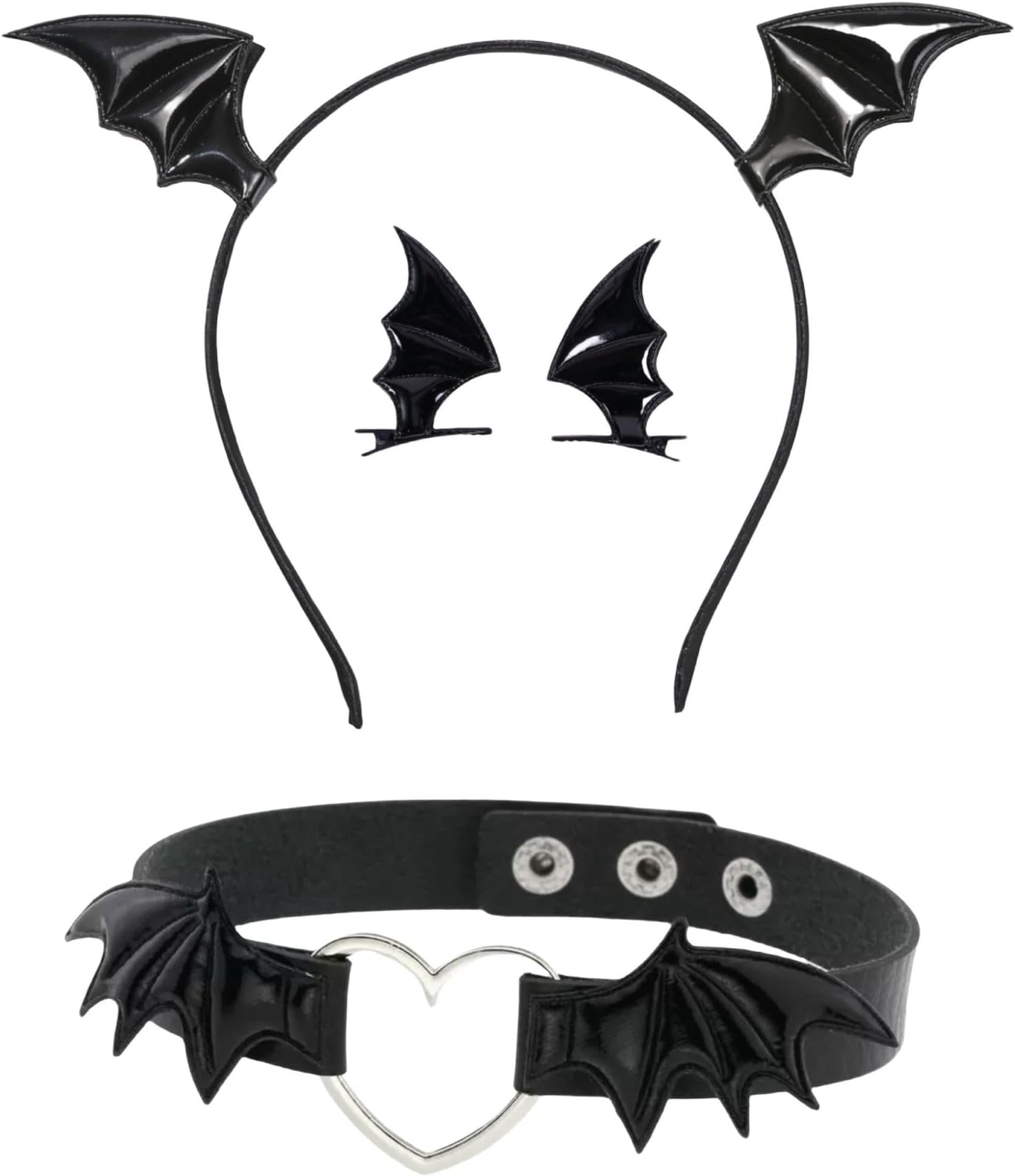 4PCS Halloween Bat Wing Headband and Hair Clip, Black Devil Wings Costume Accessories with Choker Cosplay Party Decorations