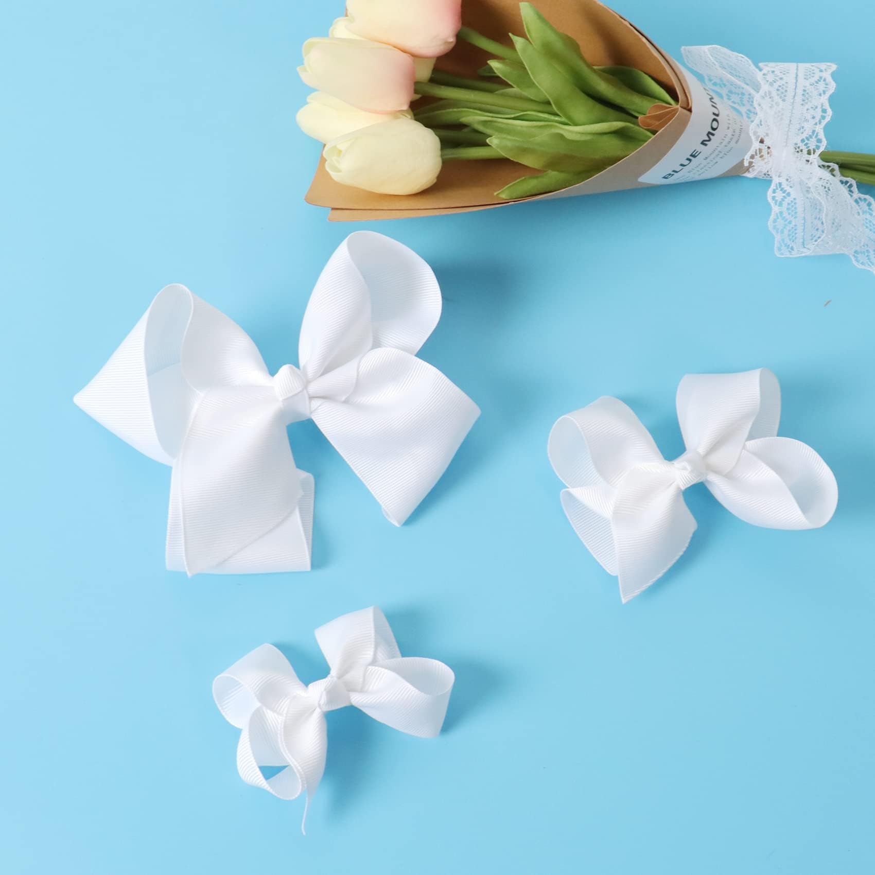 6 Pack Hairs Bow Clips, hair bow white,3 Sizes White Bow for Girls White Bows for Hair School Hair Accessories(6 inch, 4 inch, 3 inch) - Image 2