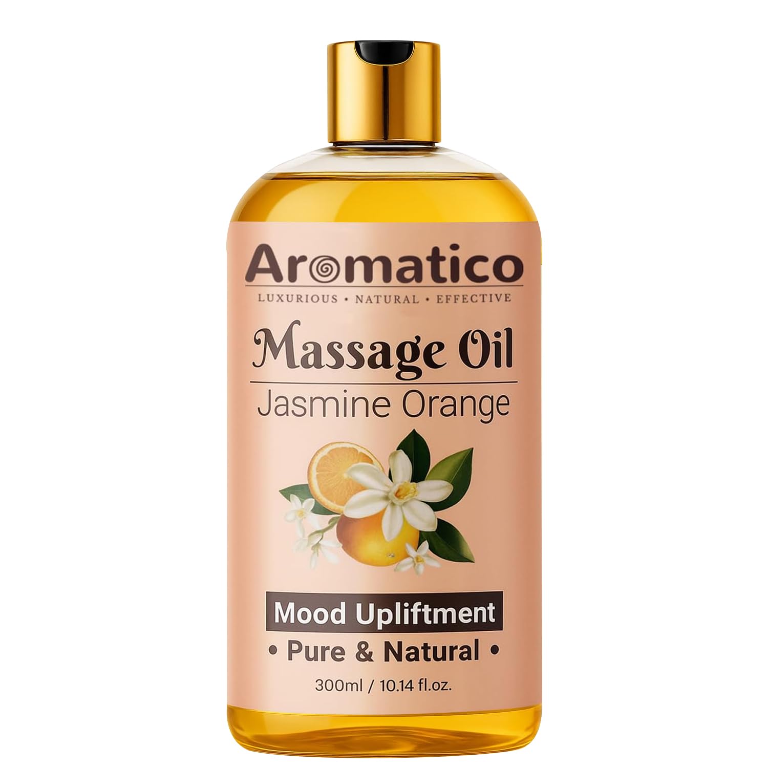 AROMATICO Jasmine Orange Massage Oil. Soothing Aromatherapy Body Oil with Sweet Citrus & Floral Notes. Relaxing, Spa-Quality Formula for Stress Relief & Skin Hydration - 300ml