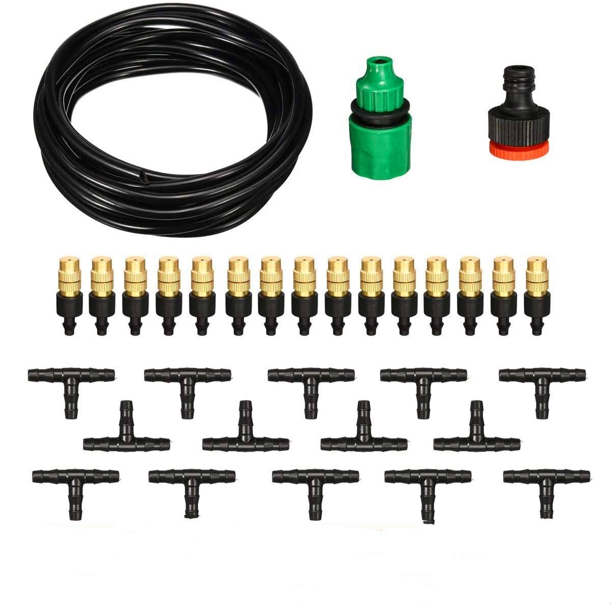 Nologo Yougou01 10M Outdoor Patio Cooling Misting System Water Spray Mist Atomizing Hose Nozzles Set Garden Greenhouse Irrigation Watering Kit,Easy to use