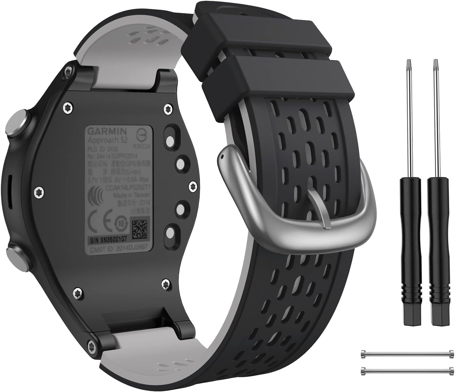 Two-in-One Color band for Garmin Approach S2/S4, Silicone Starp Replacement Watch Band for Garmin Approach S2/S4 Watch, Black