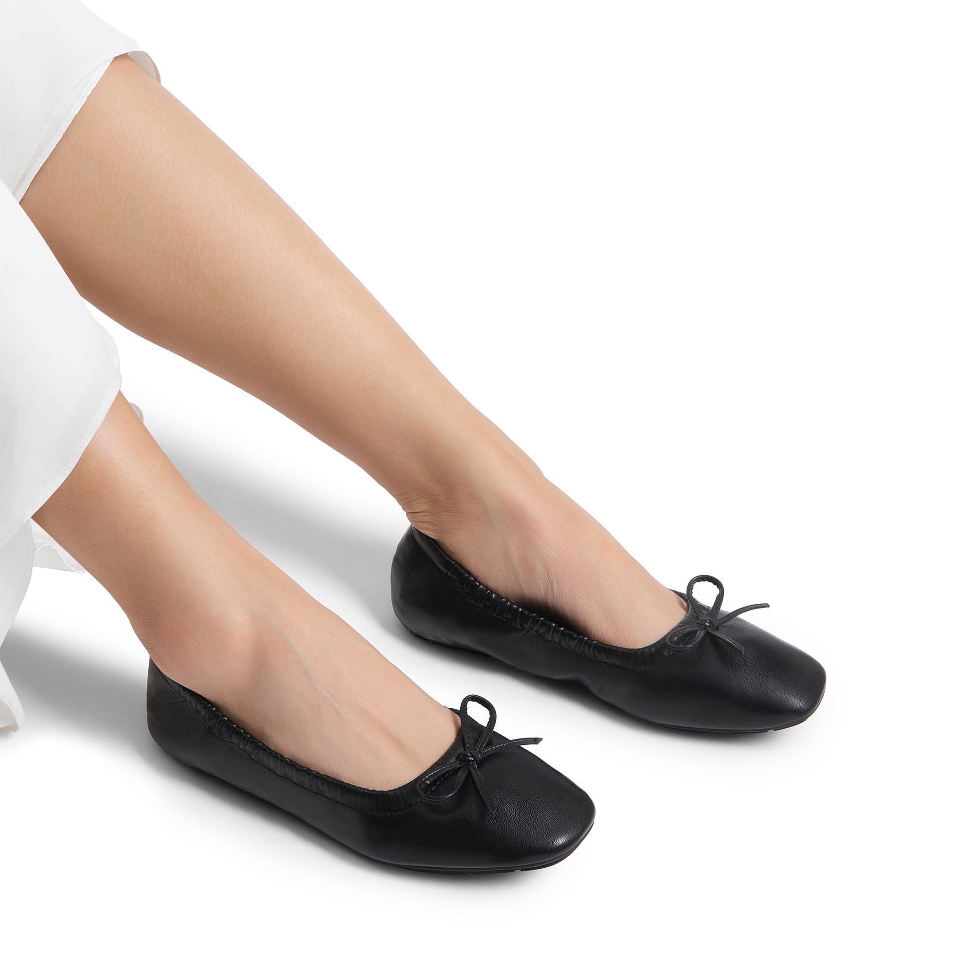 DREAM PAIRS Zapatos planos de ballet plegables con punta cuadrada para mujer, con lazo, elegantes, cómodos, ligeros, sin cordones, de vestir