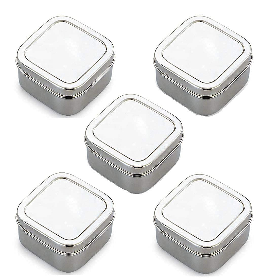 Dhruv Kitchenware Mirror Finish Stainless Steel Portion Control Food Container/Lunch Box (300 Ml) (Pack of 5)-005, Silver, Standard