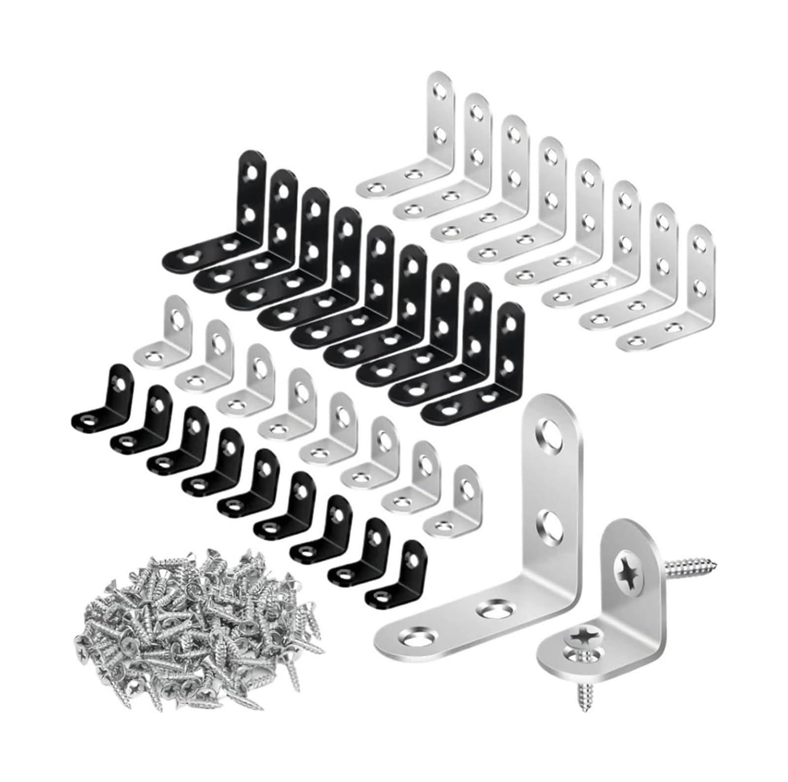 Soportes de ángulo, L Soportes Acero inoxidable Soporte de esquina recta con tornillos(L-silver 40x40 50pcs)