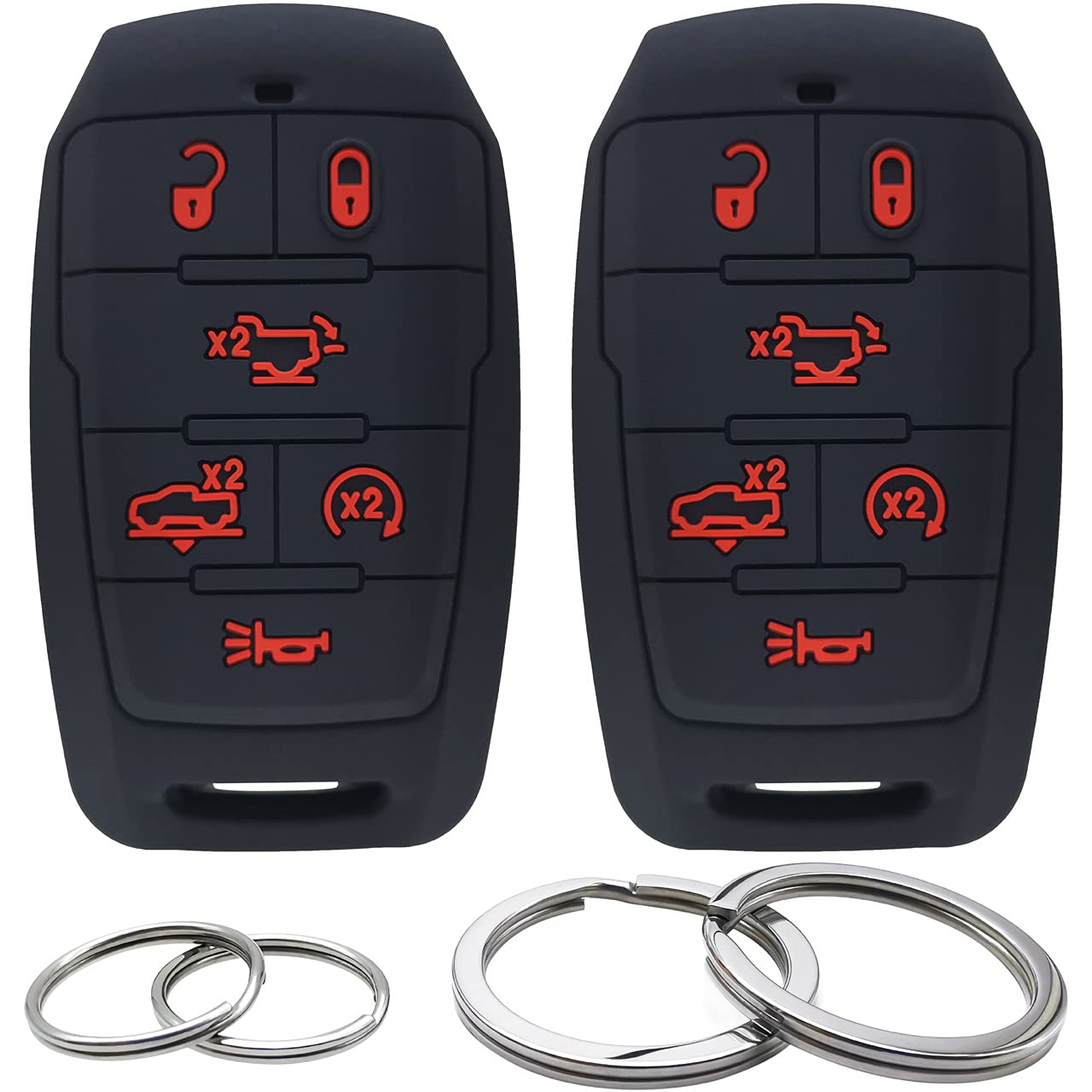 GFDesign 2 Pcs Silicone Key Fob Cover Remote Case Keyless Protector Compatible with 2021 2020 2019 Ram 1500 - Black 6 Buttons with Tailgate & Suspension