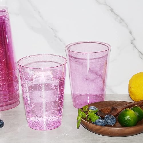 Miniatura 4 de Homy Feel Vasos de plástico con purpurina rosa de 12 onzas  50 tazas desechables de cóctel y vino para boda y día de San Valentín