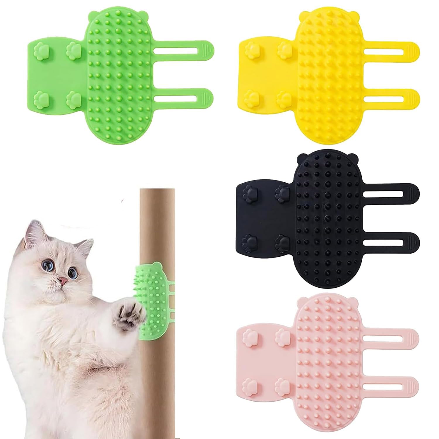 Set de 4 Cepillos Autolimpiantes para Gatos – Cepillo de Silicona con Protuberancias de Masaje, Eliminación Eficaz de Pelo y Cuidado, con Correa de Sujeción para un Cepillado Cómodo