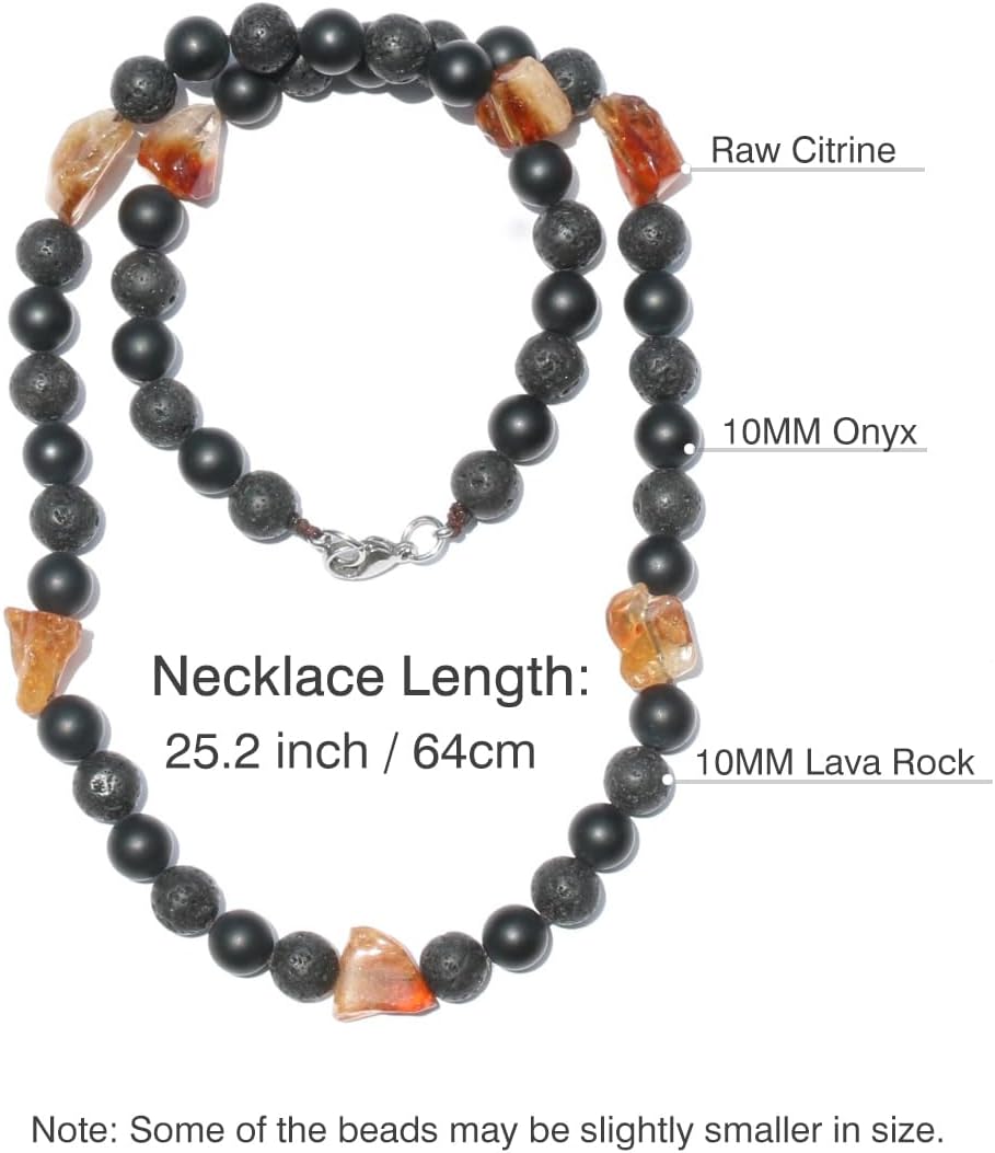 Triple Protection Natural Stone Necklace for Men Raw Citrine Crystal Bead Neckalce with Lava Rock and Onyx Beads, Men's Chakra Jewelry for Men Essential Oil Diffuser and Energy Balancing - Image 6