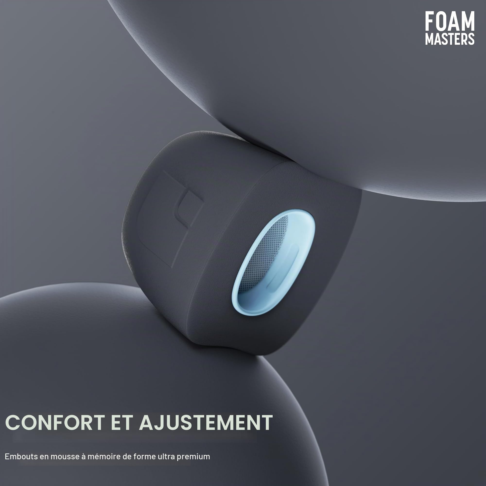 Foam Masters Lot de 3 Paires de Bouchons d'oreilles en Mousse à mémoire de Forme pour AirPods Pro 1ère et 2ème génération - Version 6.0 - Confortables et sûrs - Suppression du Bruit améliorée - Gris