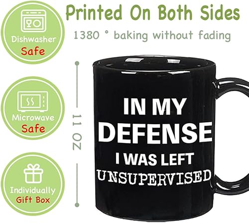 Miniatura 4 de Taza con texto en inglés «In My Defense I Was Left Unsupervised», regalo para mujeres, hombres, regalo de cumpleaños para hermano, papá, marido,