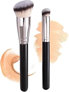 مجموعة فرش مكياج مكونة من قطعتين من تول هاوس، شعيرات ناعمة وكثيفة، مجموعة فرش كريم الاساس والكونسيلر للسوائل والكريم (اسود)