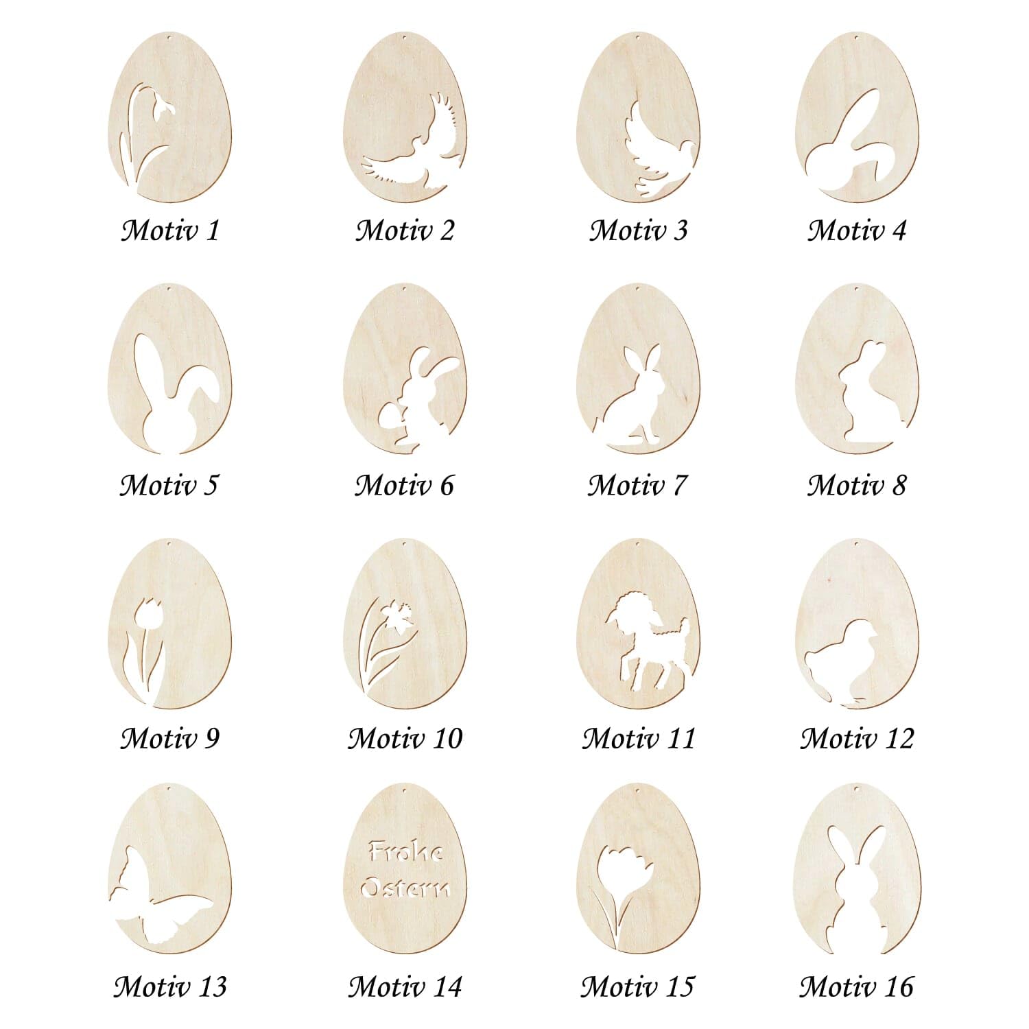Uova di Pasqua in legno V2, betulla naturale, decorazione per Pasqua, motivo uovo di Pasqua 13, altezza (dimensione): 45 cm di altezza