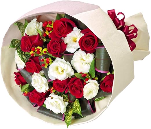 Amazon 12月の誕生花 赤バラ 赤バラとトルコキキョウのブーケ Ya12 5119 花キューピット 誕生日 お祝い 記念日 プレゼント お礼 感謝 友人 父 母 友達 花束 オンライン通販