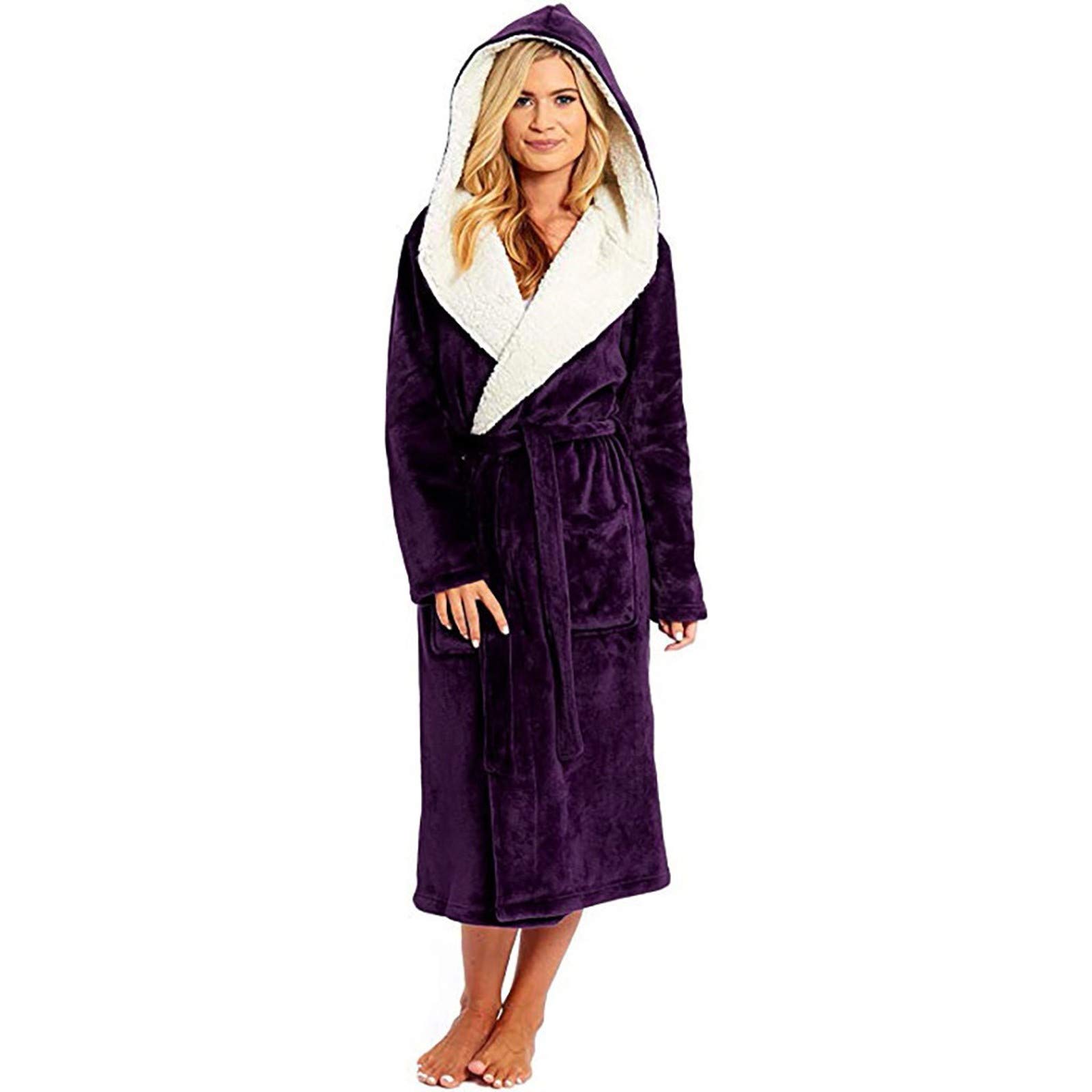 Albornoz para mujer, de rizo con capucha, de algodón, para sauna, albornoz mullido, de forro polar, suave, ropa de dormir acogedora para casa de spa y hotel