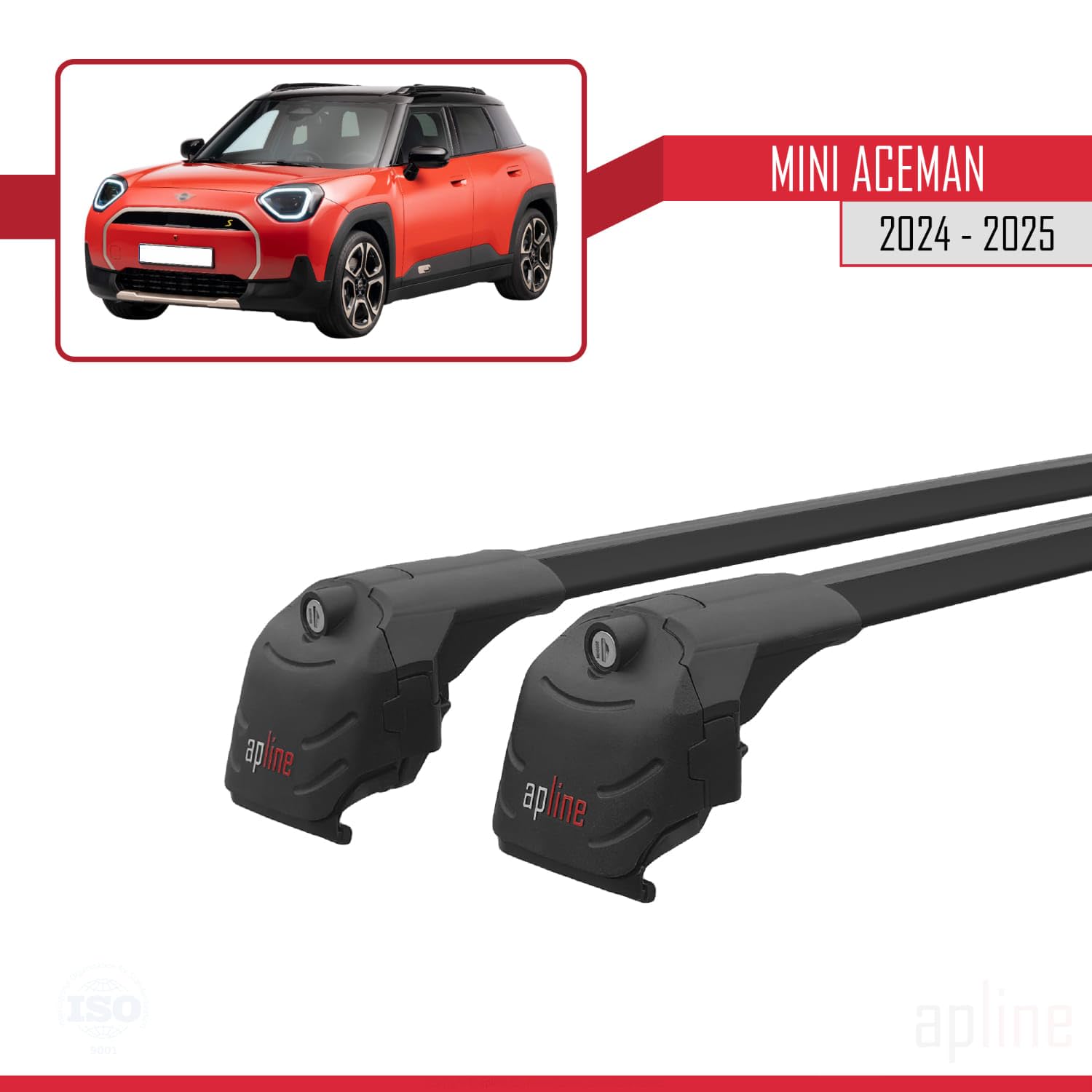 Compatible con Mini Aceman SE (J05) 2024-2026 Modelo Ace-2 Barra de Techo Auto Portaequipajes Barras Transversales Negro Aluminio 2 Barras