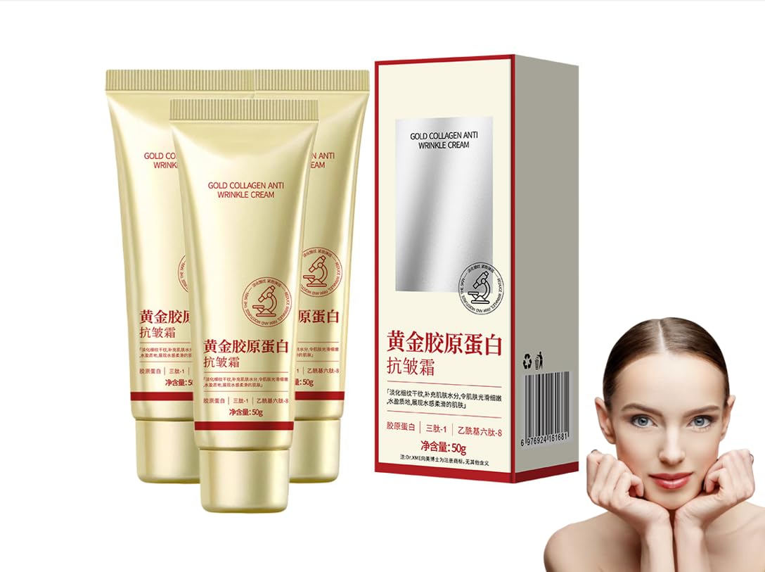 Crema de colágeno dorado, 50 g de crema coreana de colágeno dorado, crema hidratante facial antiarrugas, crema reafirmante de la piel para el rostro, empresas hidratantes profundas (3PCS)