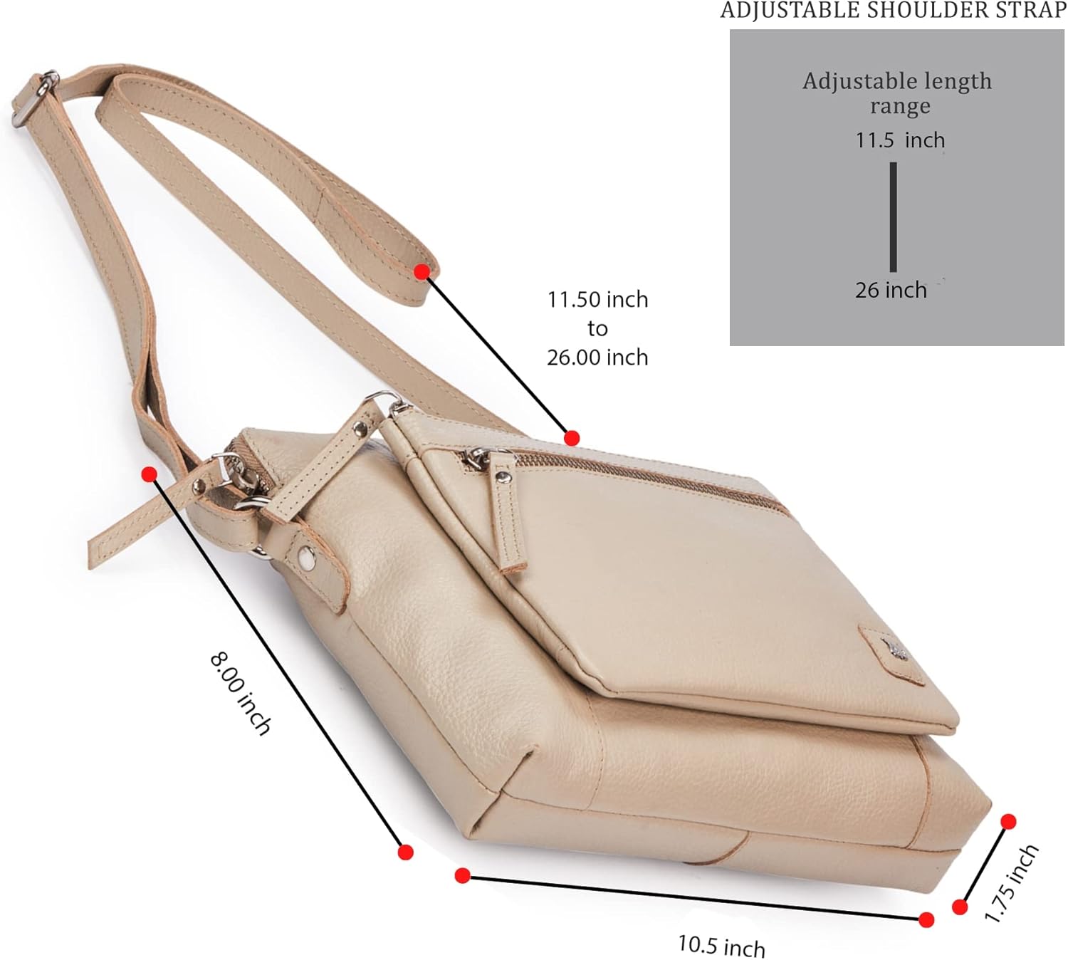 Wise Owl Accessories Small Soft Pebbled Real Leather Crossbody Handbags Purses Triple Zip Premium Sling Crossover Shoulder Bag for Women Gift (Beige Nappa) - Image 3