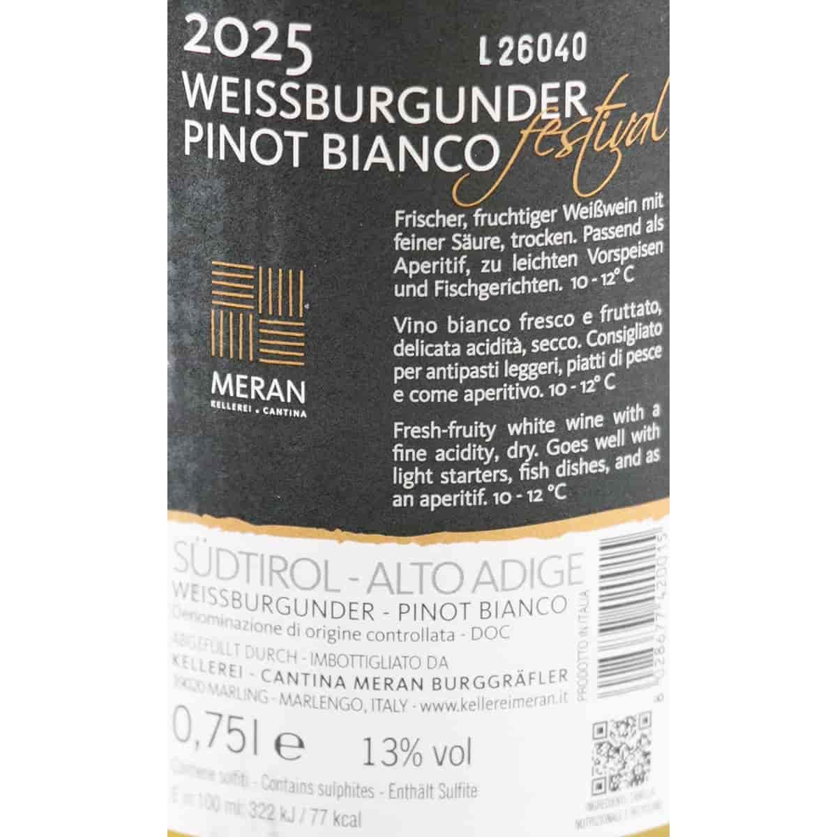 Weißburgunder Festival Südtirol DOC 2024 – Kellerei Meran – 6×0,75L | Frische Alpenmineralität für klare Struktur und feine Fruchtspannung, Trocken, frisch und elegant, premium Weißwein