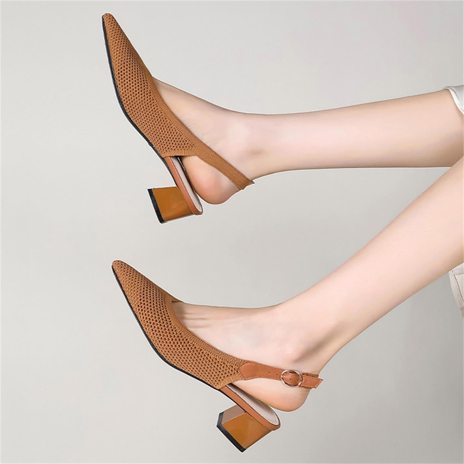 PPXID Femmes Talon Moyen Ouvert Bout Slingback Slip-on Escarpins Élégantes Chaussure à Talon Confortable et Classique