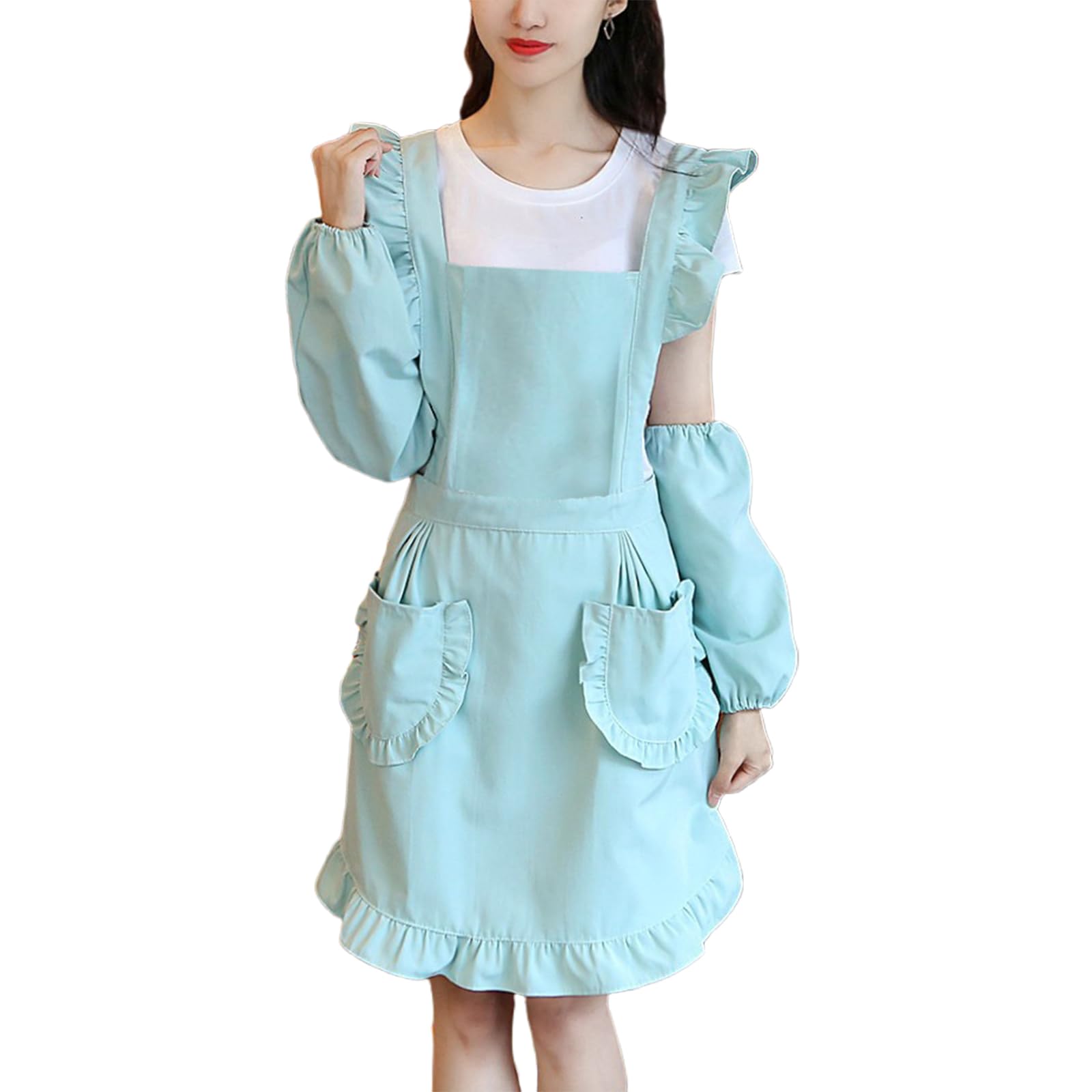 GDHKDDFL Baking aprons, Vintage Pinafore Apron for Women with Pockets Cute Chef Aprons for Kitchen Cooking Gardening Green(Jasper)