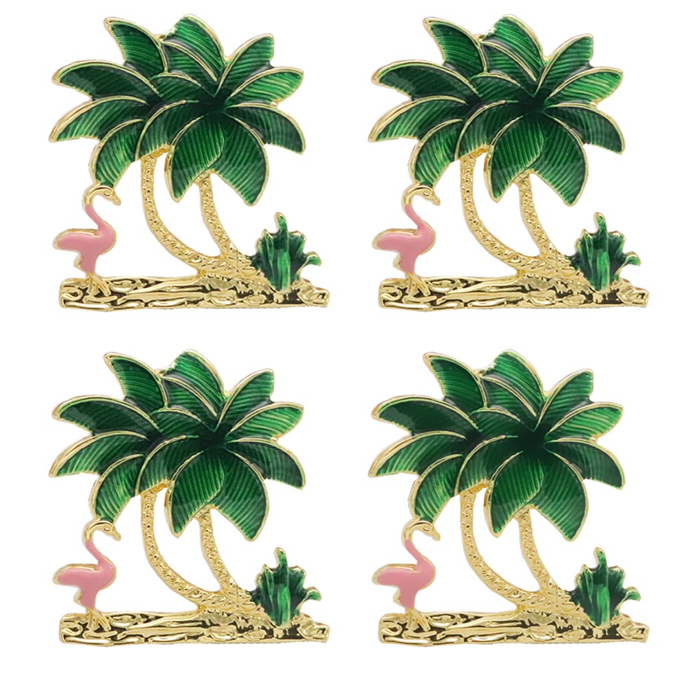 Palm Tree Napkin Rings Gold Coconut Napkin Holder 4 Pcs Alloy Hawaii Napkin Rings Buckle Tablecloth Napkin Circle Flamingo Serviette Clasp for Wedding Party Dinner Table Decor