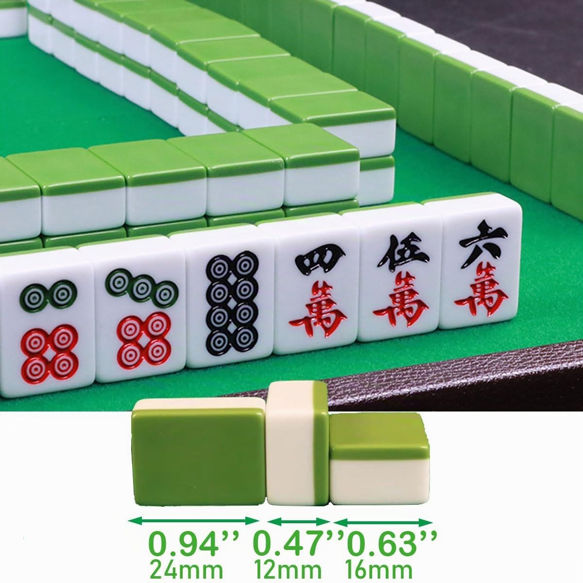 Mahjong - Juego de mahjong (24 mm, mah jong chino tradicional, 144 fichas de juego Majong con caja, con bastidores y dados (24 x 16 x 12 mm)