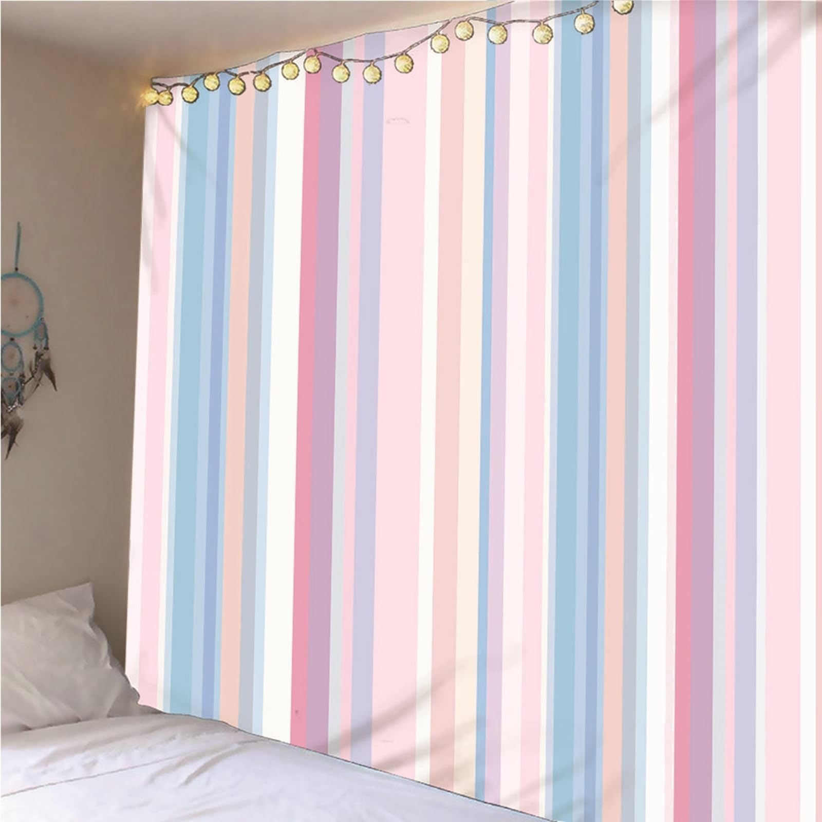 Lieson Arazzo Grande, Arazzi da Parete Moderni 350x256CM Strisce Verticali Semplici Tappeti Parete Camera Letto Per Decorazione Della Casa, Rosa Blu