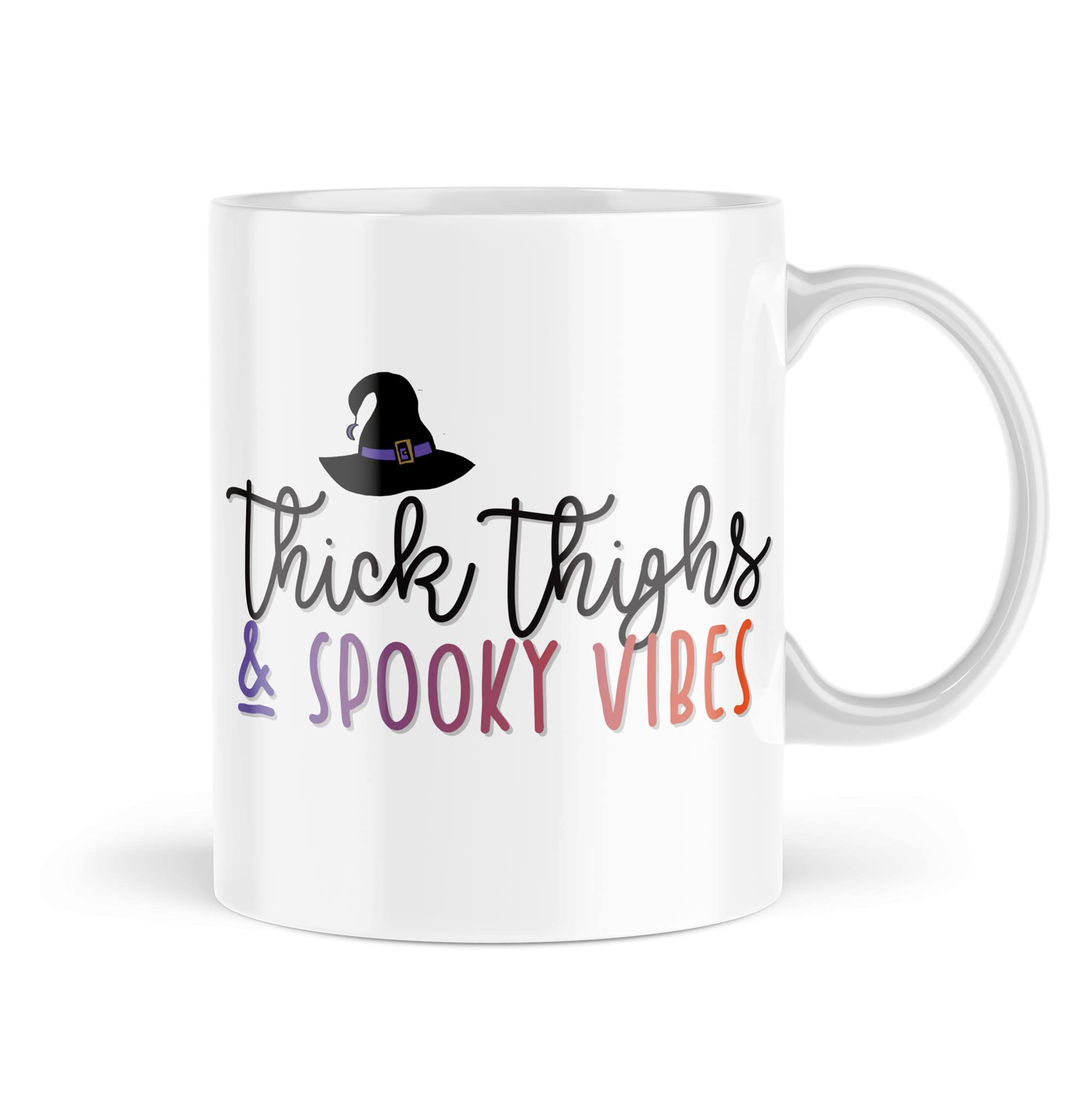 Tongue in Peach Halloween Mugs | Thick Thighs & Spooky Vibes Mug | Novelty Mug for Her Him Autumn Pumpkin Trick Or Treat Scary Witch Mug Bestie | MBH2153