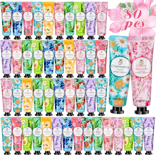 Crema de Manos Mini,80 * 20ml Crema para manos,regalos para mujer,secas y agrietadas-Recupera las manos dañadas, reparadora no grasa con glicerina y vitamina E,rápida absorción,24H Hidratación