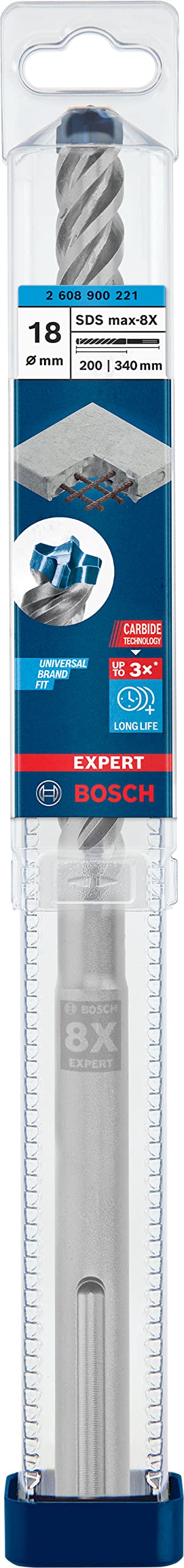 Bosch Bosch 1x EXPERT SDS max-8X Hammer Drill Bit (for Soft stone, Hard stone, Ø 18.00 mm, Professional Accessory Rotary Hammer Drill)