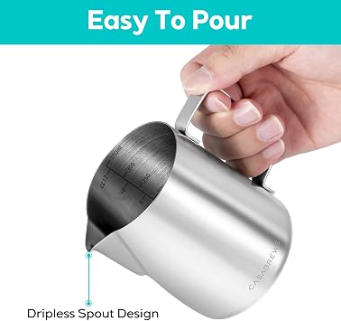 CASABREWS CASMP350 Milk Frothing Pitcher with Sharp Spout, 350ml (12oz) | Stainless Steel, for Cappuccino or Latte Art, V-Sharp Mouth Design, Ergonomic Handle, Easy To Clean