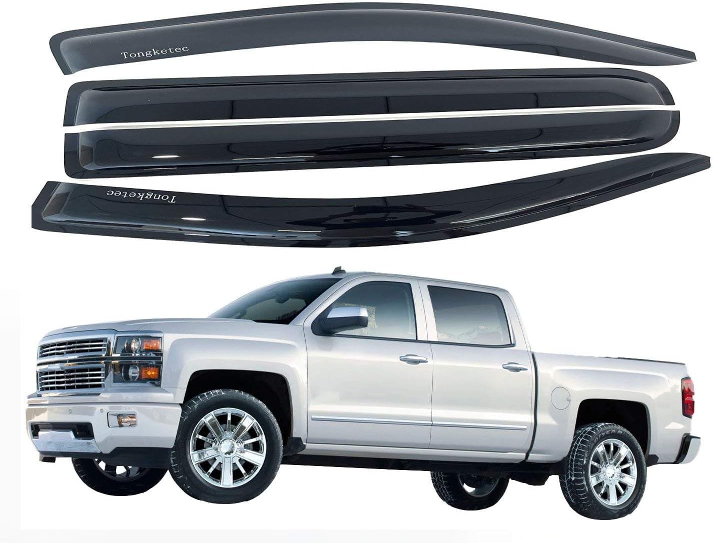 Window Rain Guards,Vent Deflector,Window Visors,Outside Mount Fits for 2014-2018 Chevrolet Silverado & GMC Sierra 1500, 2015-2019 Silverado & Sierra 2500HD/3500HD Crew Cab Pickup 4pcs