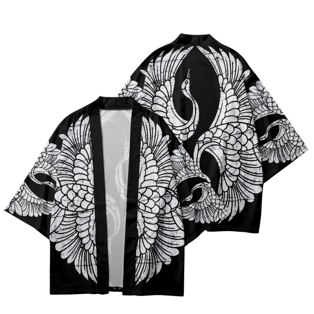 Uplateng Men's Kimono Cardigan Japanese Men Yukata Harakuju Japanese Clothes Samurai Costume Anime Kimono Streetwear Haori Male S-6XL (C,6XL)