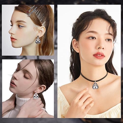 Miniatura 5 de SUNNYCLUE 1 caja de 24 dijes de gato de estilo gótico negro y blanco esmalte de Halloween Ouijas Charm plateado Tarot Planchette Dijes Dijes en