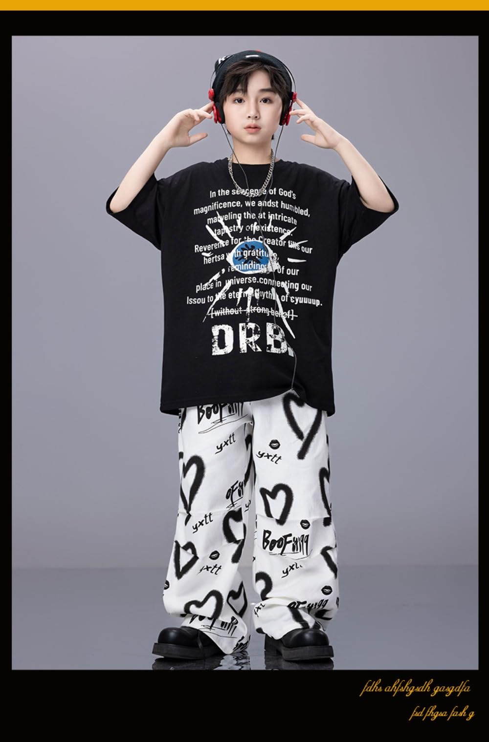 Amazon | キッズダンス衣装 セットアップ tシャツ ロゴ ハート柄 