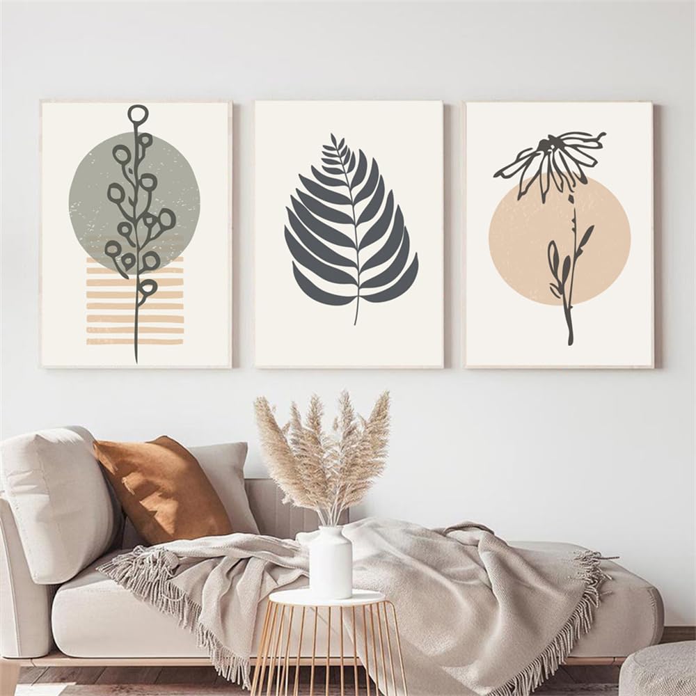 WBYZAC Wall Pictures-Boho Leaf Abstract Wall Art Canvas Painting Nordic Posters and Prints Wall Pictures for Living Bedroom Kitchen Room Decor Artwork-30 * 50cm*3PCS (No Frame)