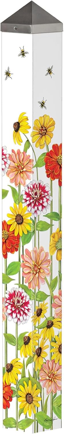 Studio M Art Pole, PVC Weather Resistant Pole with Vinyl Bowl 40 inches Tall Outdoor Decoration for Gardens, Patios, Yards, Landscaping and Birding Accessories, Birds and Bees