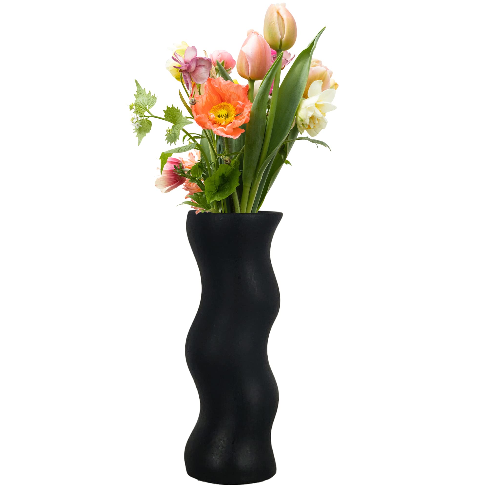 Lasaki Piper Big Black Ceramic Flower Vase for Living Room, Bedroom, Dining Table, Home Decoration (H - 22 X OD - 8 X UD - 7 cm)(Flowers not Included)-image-46