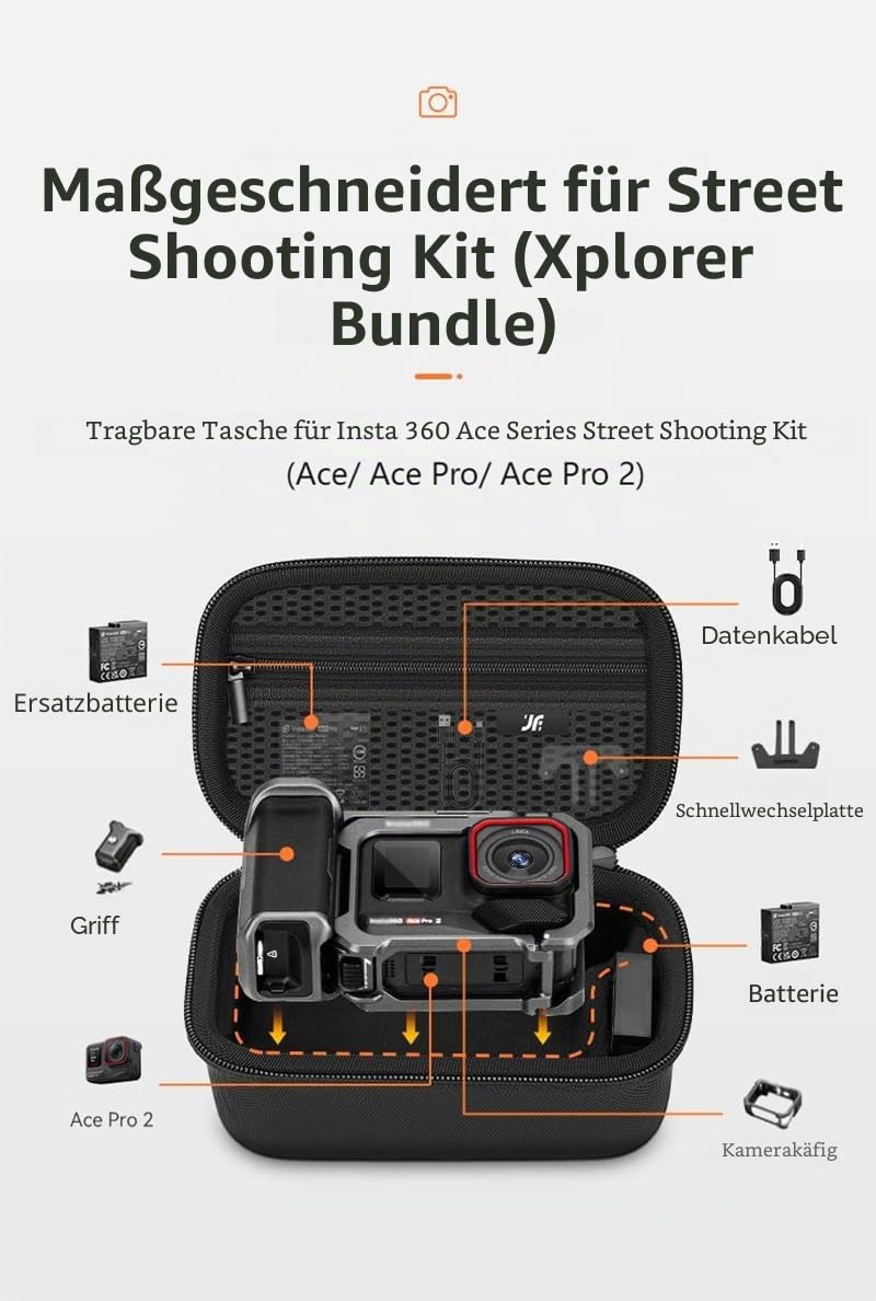 Tragetasche für Insta.360 Ace Pro 2 Xplorer Grip Kit, wasserdicht, stoßfest, kann Kamera, Griff, Akkus und Schnellentriegelungsadapter und andere Teile aufbewahren, S, 15 x 7.5 x 9 cm