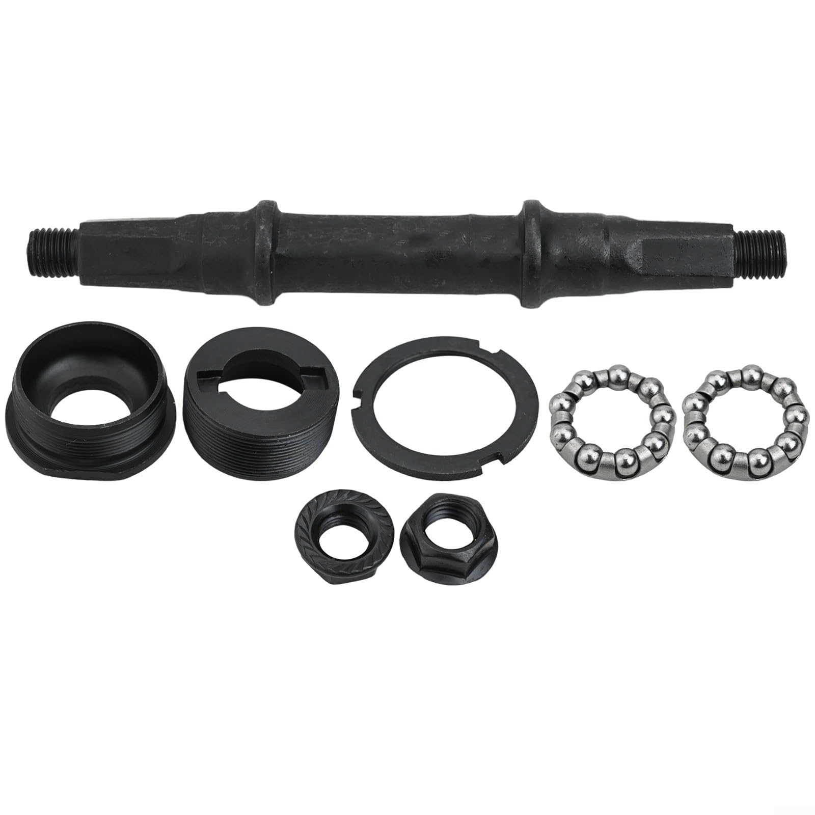 MIKMLYZE Square Hole, Bottom Bracket, Axle Kit, with Cups and Bearings, Metal Crankset Spindle Assembly for For Bike Repair, Black Component 14.5cm