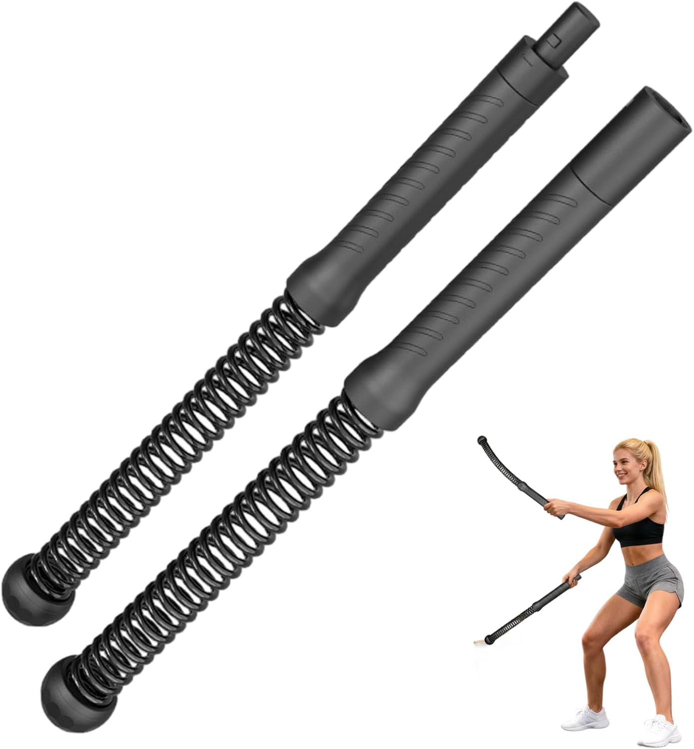 Ropeless Battle Ropes Ropeless Battle Ropes for Home Gym, Dual-End Rope Sticks for Full-Body Workout, Space-Saving & Quiet Fitness Training Equipment, Black