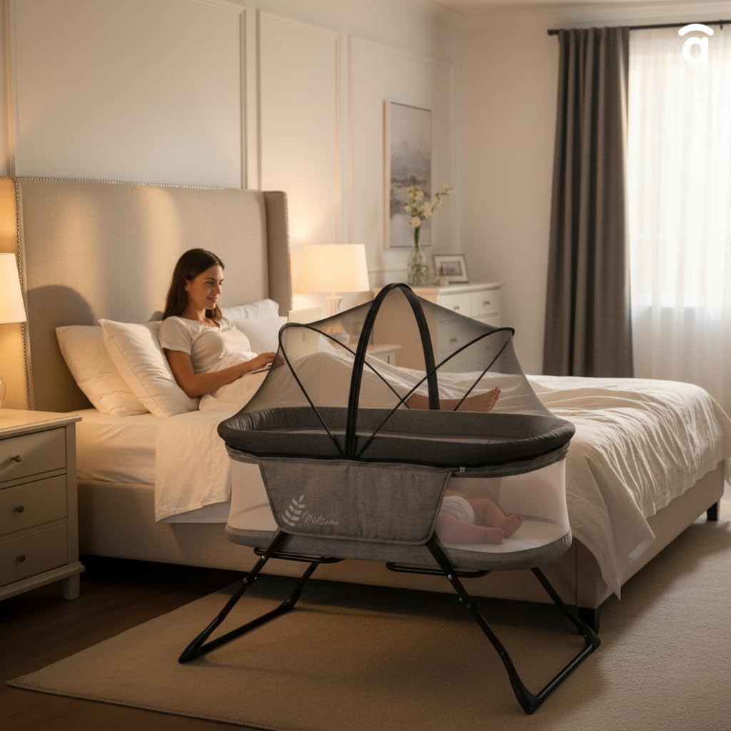 Asalvo Minicuna Plegable Trip Natura. Cuna Portátil para Bebé con Laterales Ventilados 10kg MAX. Incluye Mosquitera y Colchón Desenfundable. Fácil de Montar y Transportar. Diseño Elegante. Gris