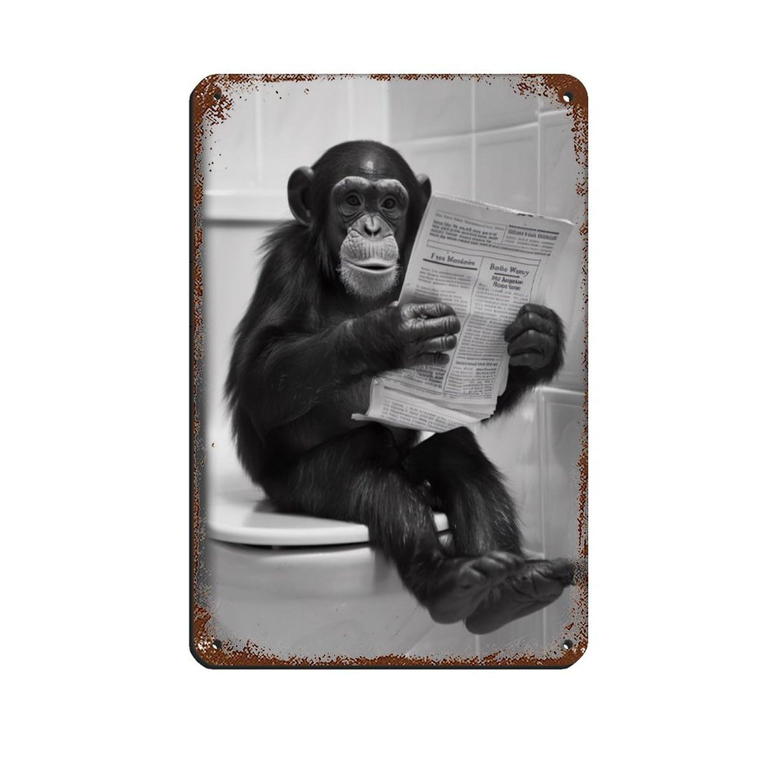 Lxwnze 20L X 30W Cm Monkey Sitting On The Toilet Reading A Newspaper Tin Sign Vintage Metal Pub Club Cafe Bar Home Wall Art Decoration Poster Retro 8X12inch(20X30cm)