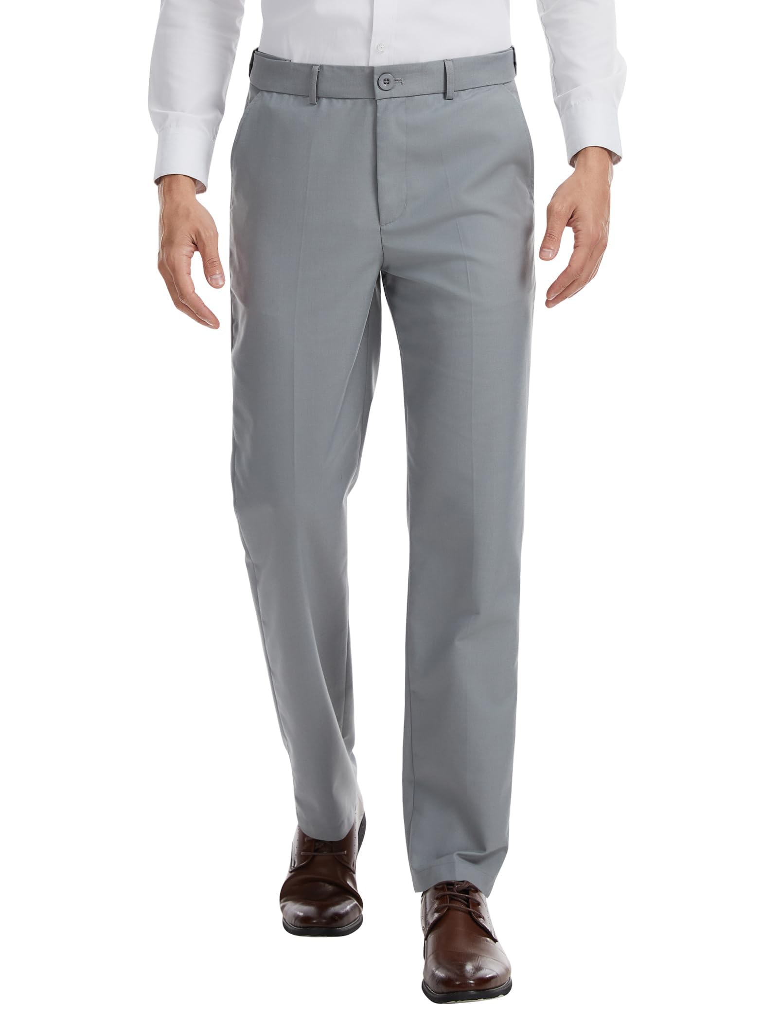 Photo 1 of Men's 38 Inseam Tall Classic Fit Dress Pants Expandable-Waist Flex Flat Front Formal Pants Grey