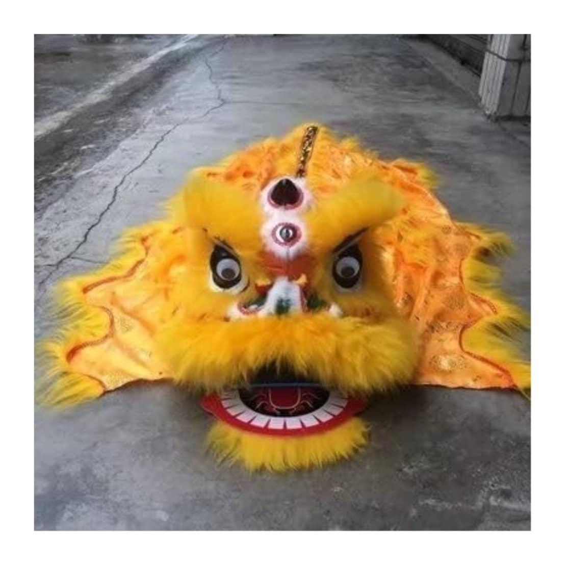 Krxsobnv Yellow Lion Dance Clothes, Dragon Dance Artificial Wool Lion Head Performance Set Folk Costume