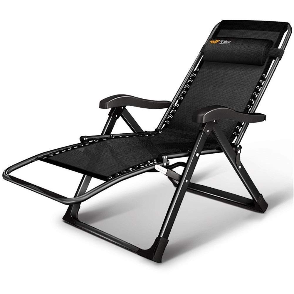 Chaise de Jardin Pliante et inclinable noire avec coussin et repose-pieds confort