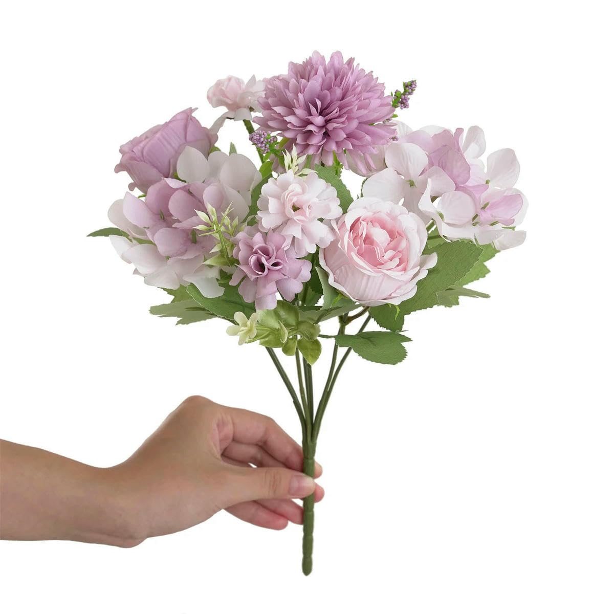 AYHTUD 1/4pcs Realistic Artificial Flower Bouquet, Reusable Faux Peony Chrysanthemums Hydrangea Bouquets with Stem, Home Room Decor-purple-1pc